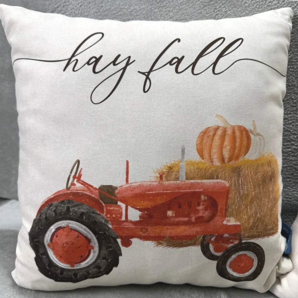 Fall Throw‎ Pillows Set 2 Hello Fall Hay Fall Wagon Autumn Pumpkin Cottagecore